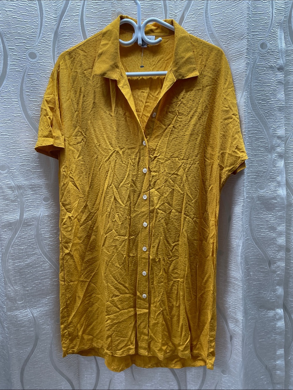 Short-Sleeve Button-Front Tunic in Mustard Yellow